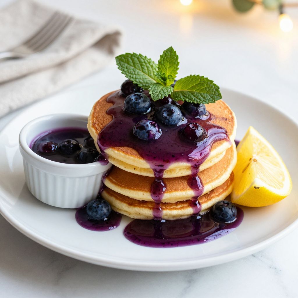 Blueberry simple syrup bottles on a table