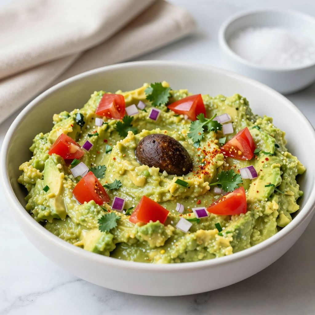 Fresh chunky guacamole served with chips