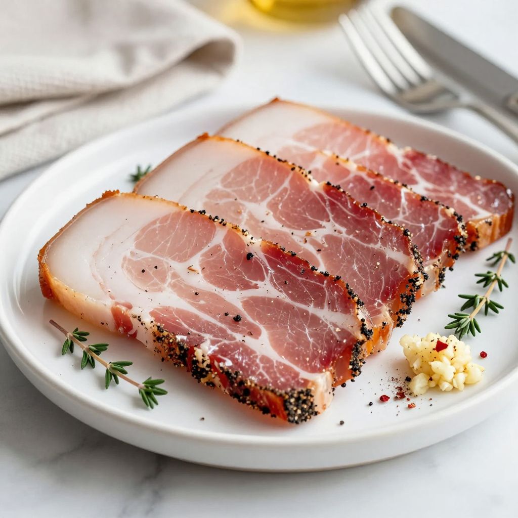 Sliced homemade guanciale