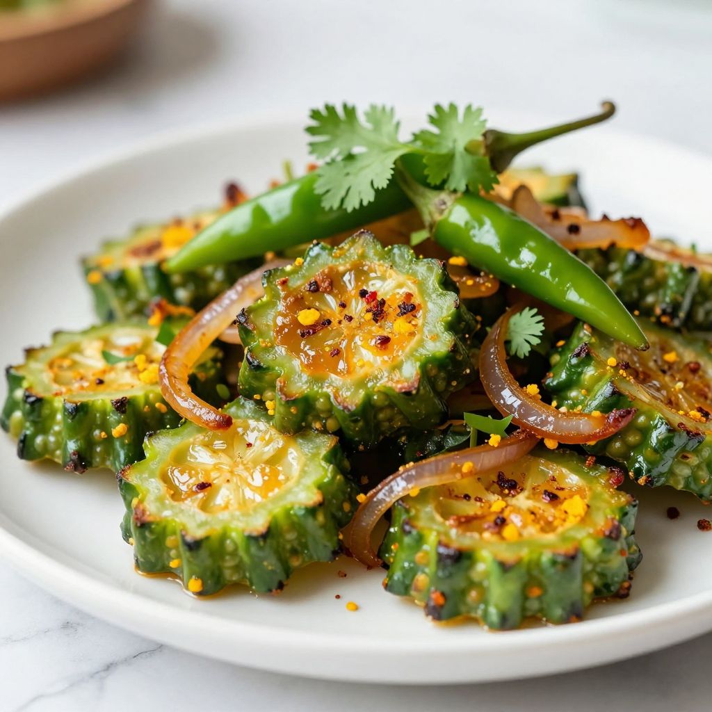 Karela sabzi cooking process