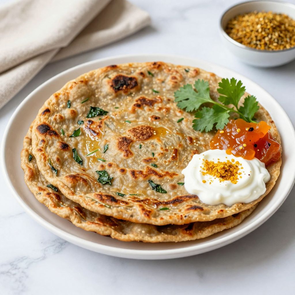 Methi paratha plated