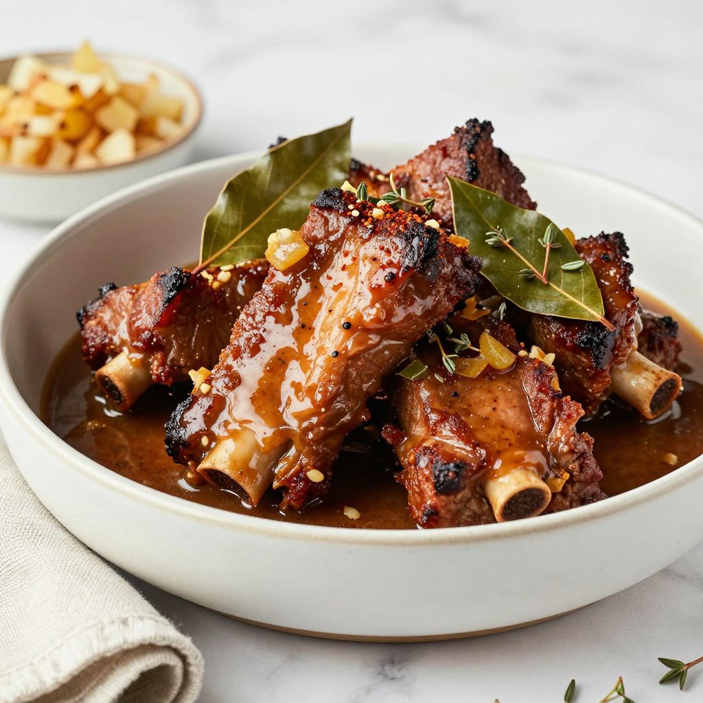 Plated neckbones with gravy over rice