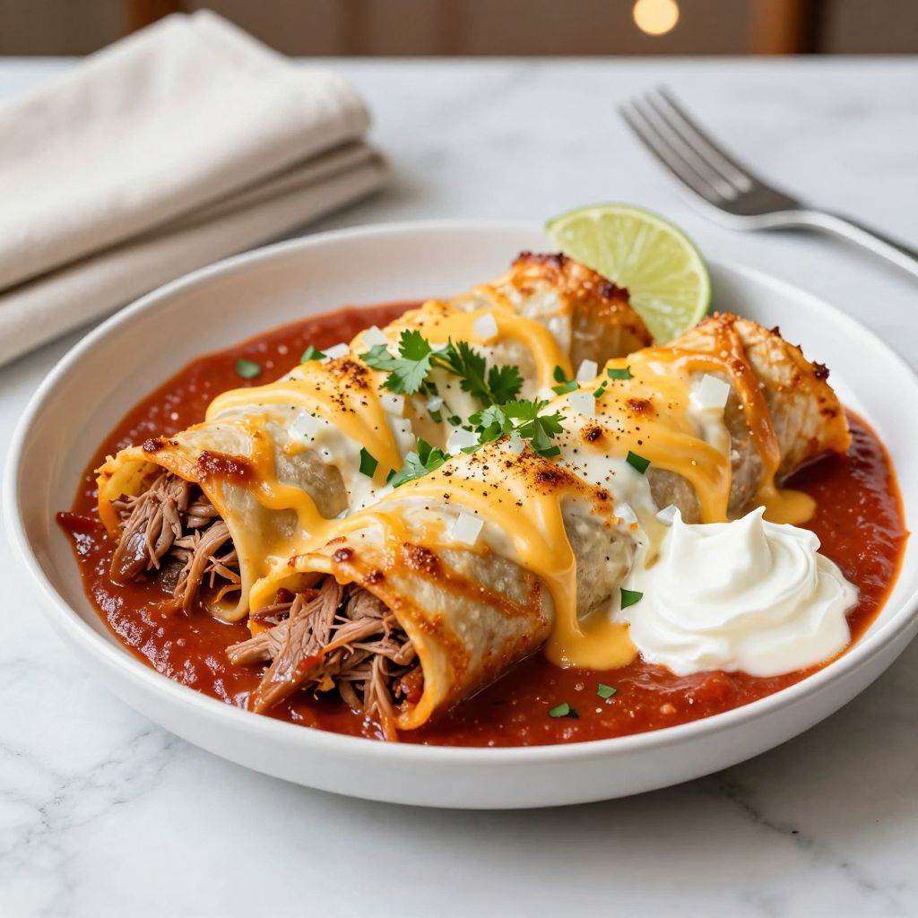 Pork enchiladas plated