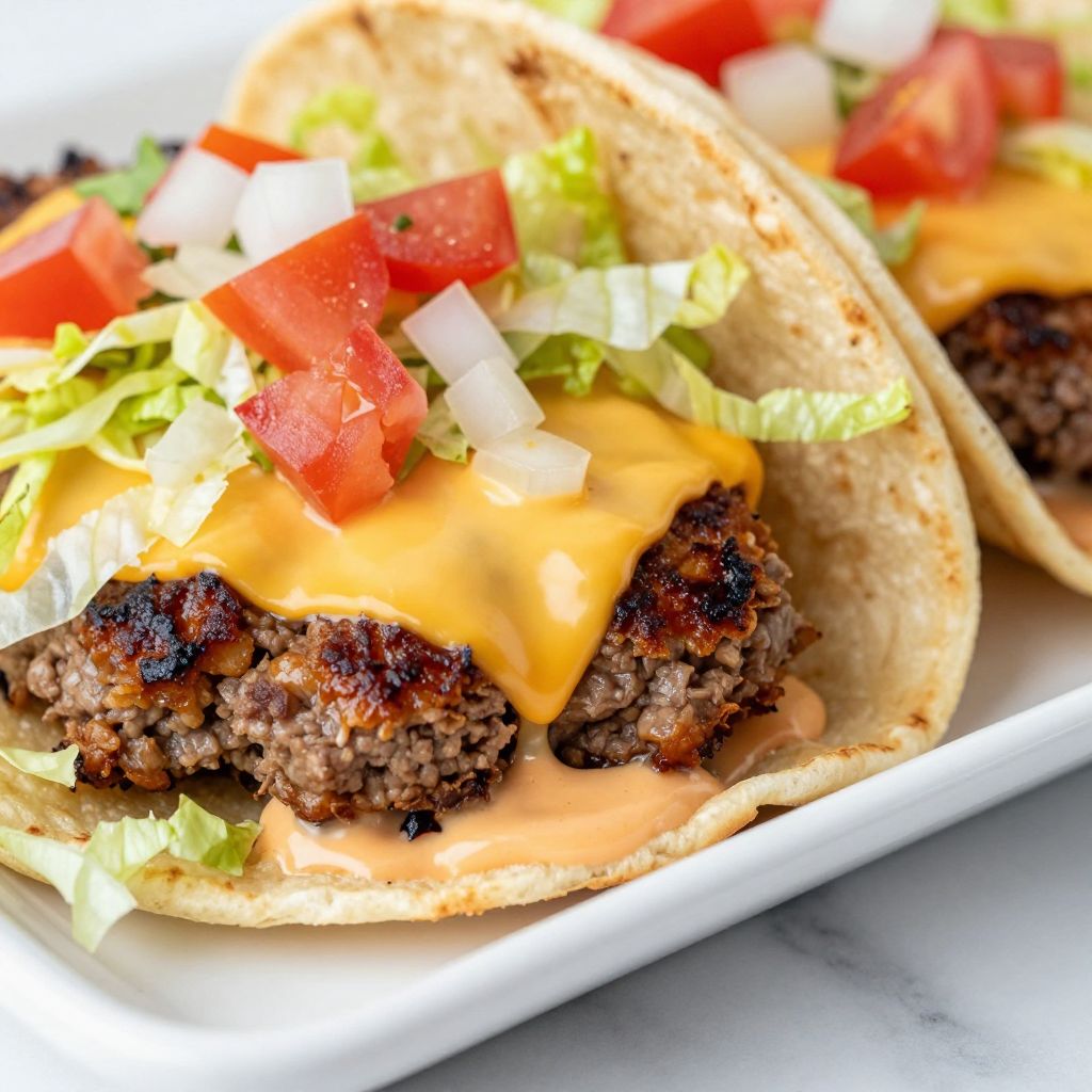 Smash burger tacos cooking process