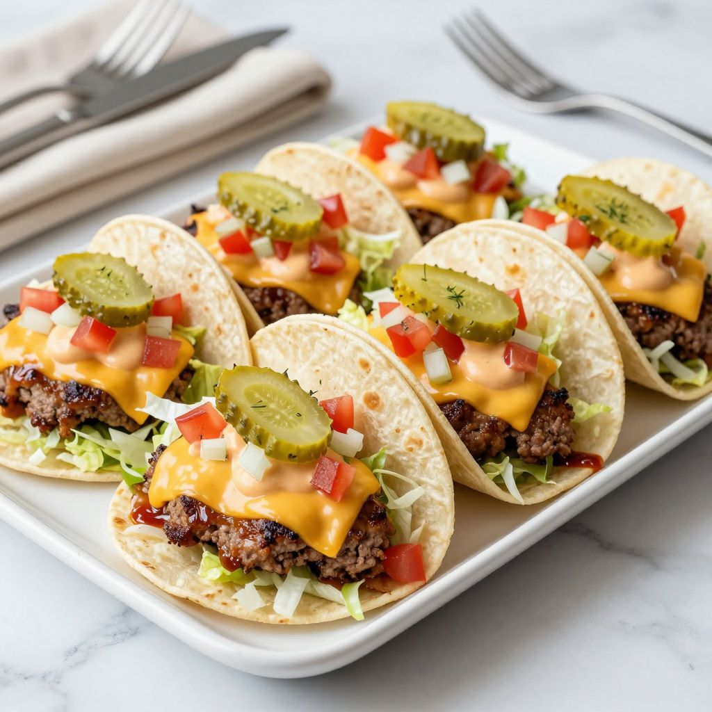 Plated smash burger tacos